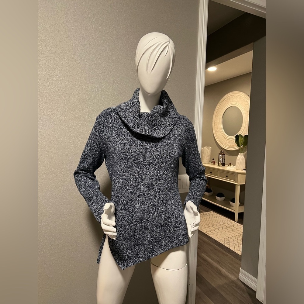 WHBM Blue Metallic Cowl Off Shoulder
Asymmetric Sweater Size M